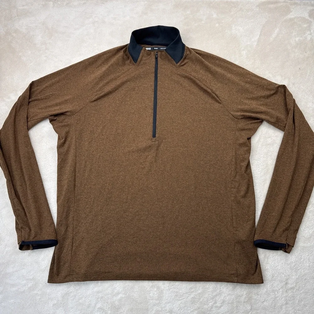 REI‎ Co-op Quarter Zip Pullover Mens XL Brown Heather Long Sleeve Stretch 140973